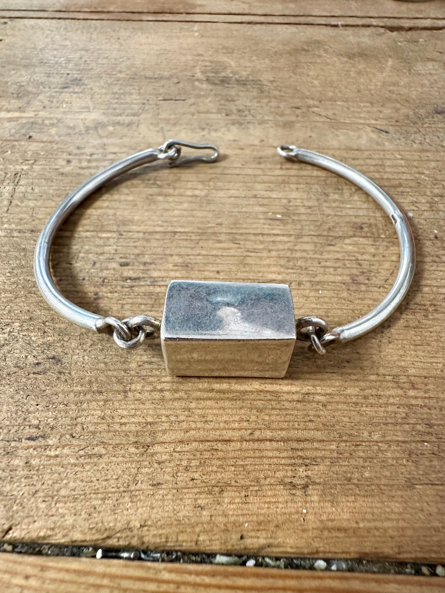 Abstract Square Block 925 Silver Hook Clasp 7 inch Bracelet
