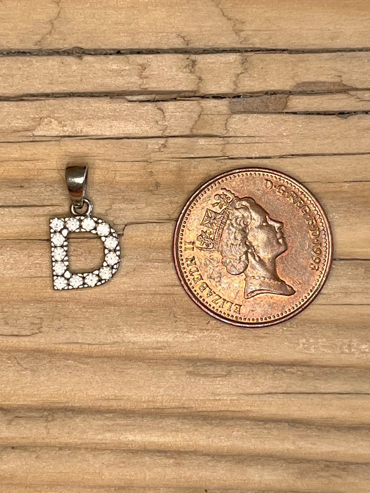 Small Rhinestone D 925 Sterling Silver Pendant