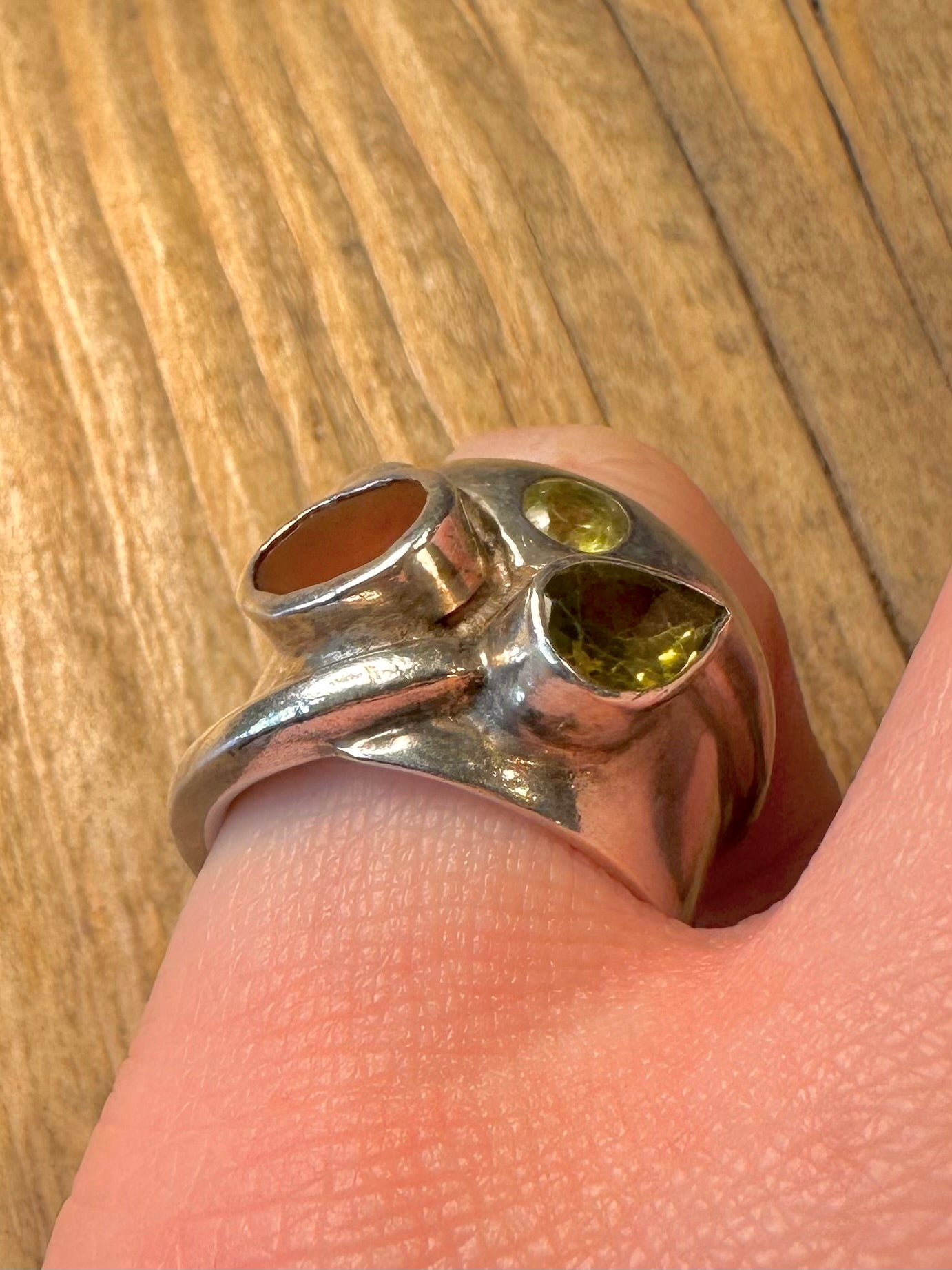 Abstract Multi Stone Chunky 925 Sterling Silver Size N Ring