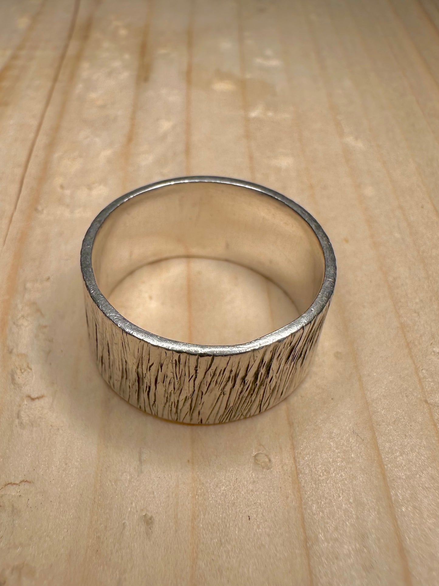 Chunky Bark Effect Band 925 Sterling Silver Size T Ring