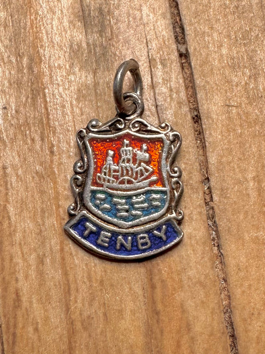 Vintage Tenby Crest Enamel 925 Sterling Silver Pendant