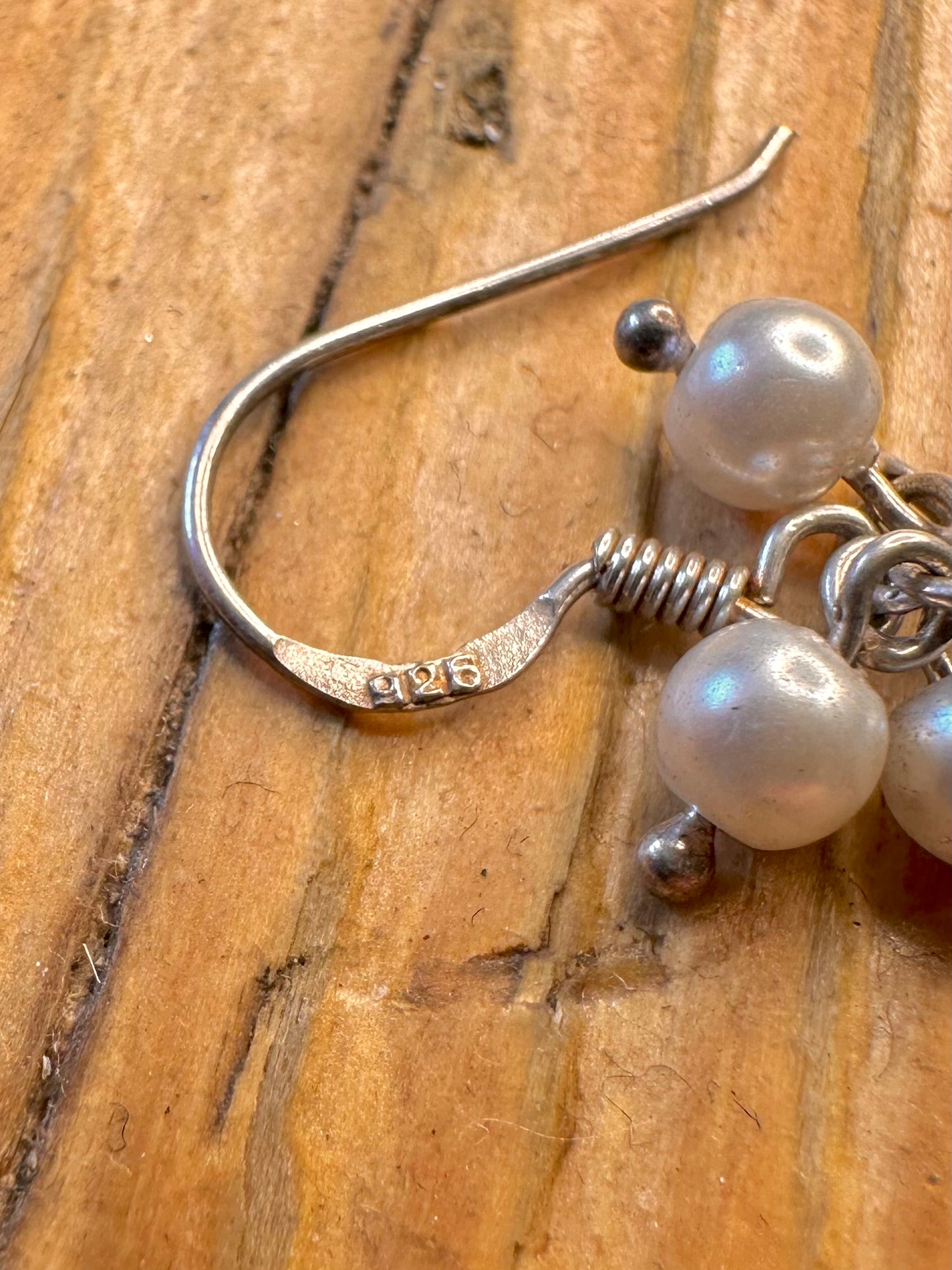 Pearl Cluster Dangle 925 Sterling Silver Earrings
