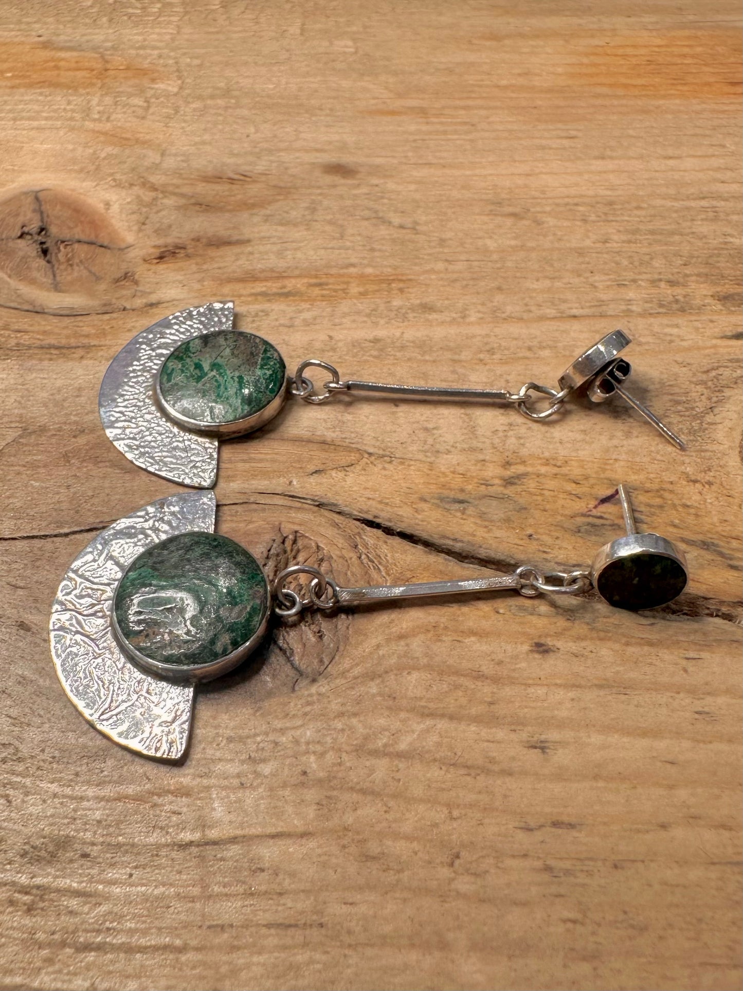Abstract Blue Green Semi Circle Dangle 925 Silver Earrings