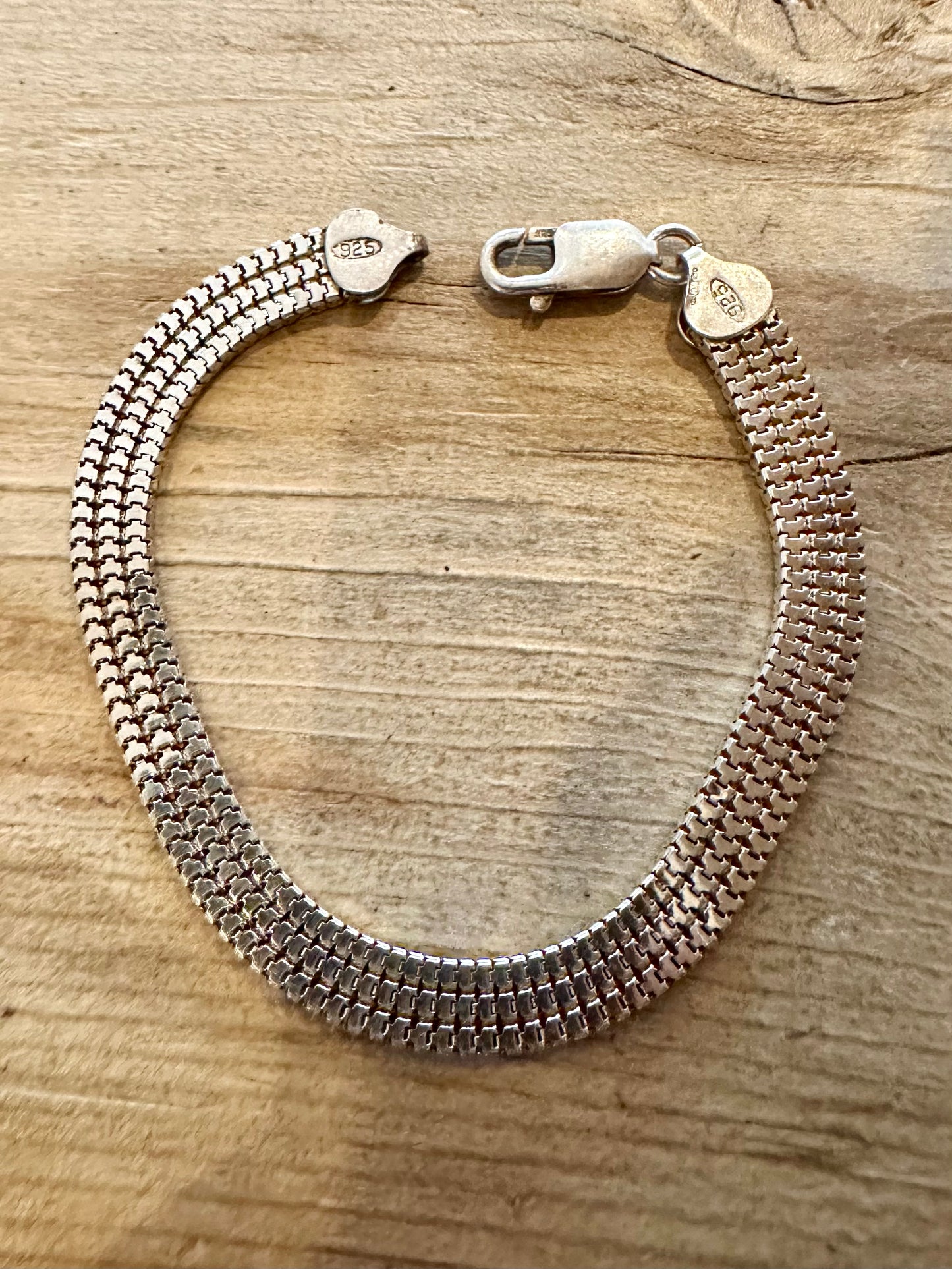 Vintage Unique Flat Link 925 Silver 8 inch Bracelet