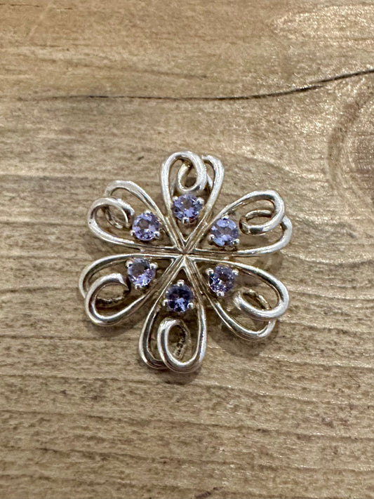 Modernist Purple Stones Flower 925 Silver Pendant