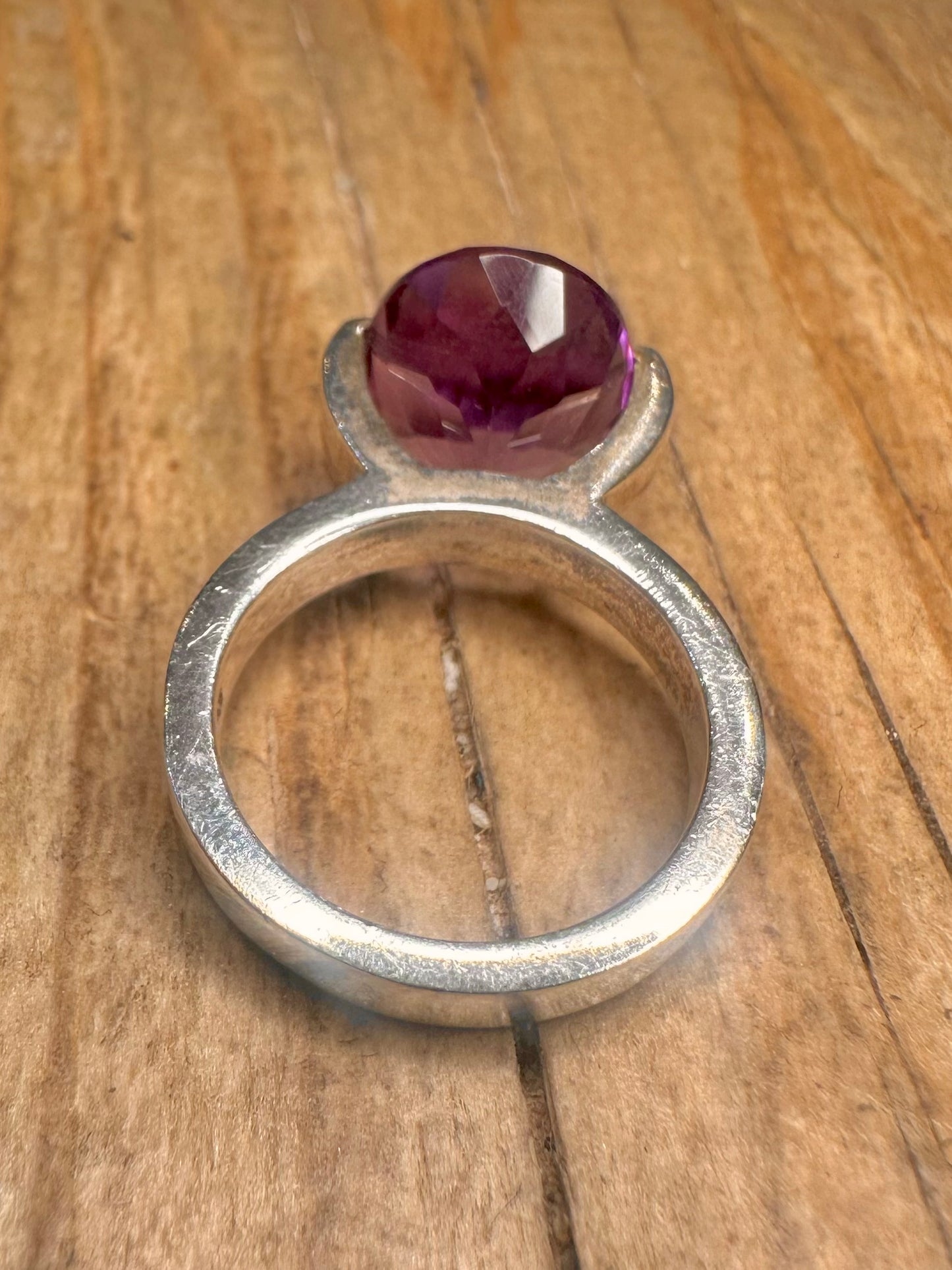 Abstract Amethyst Faceted 925 Sterling Silver Size L1/2 Ring