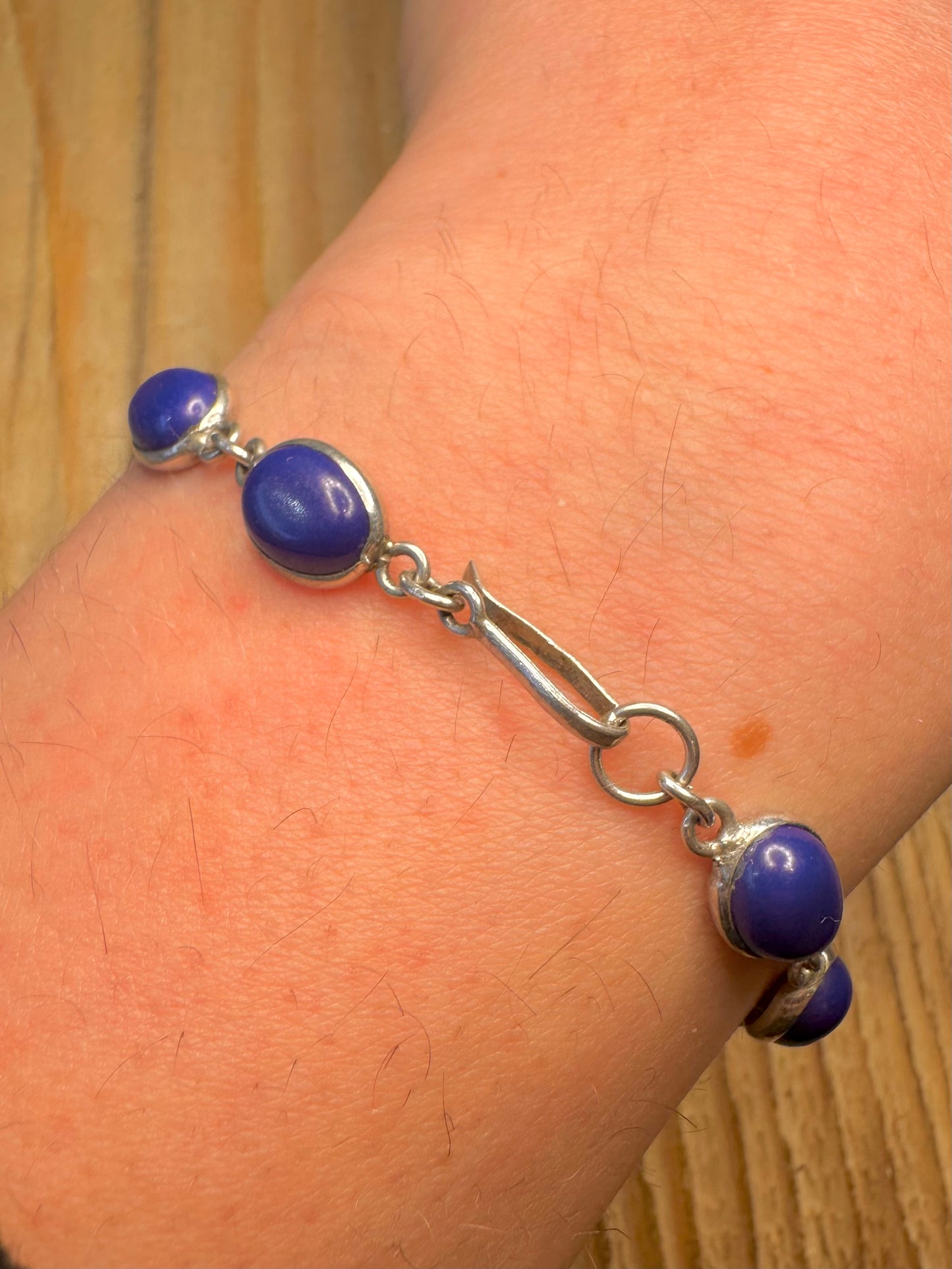 Vintage Blue Resin 925 Sterling Silver 7.2 inch Bracelet
