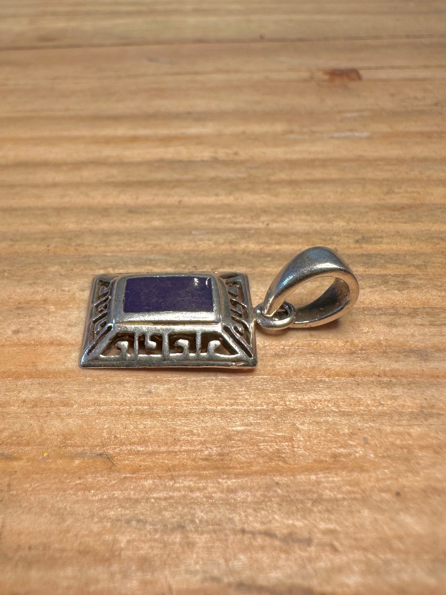 Lapis Greek Key Design Rectangle 925 Sterling Silver Pendant
