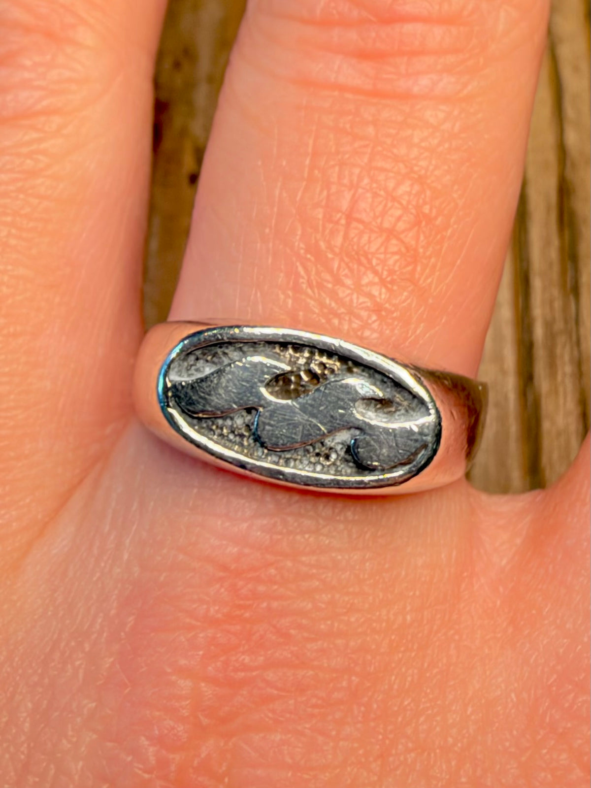 Wave Signet 925 Sterling Silver Size W Ring