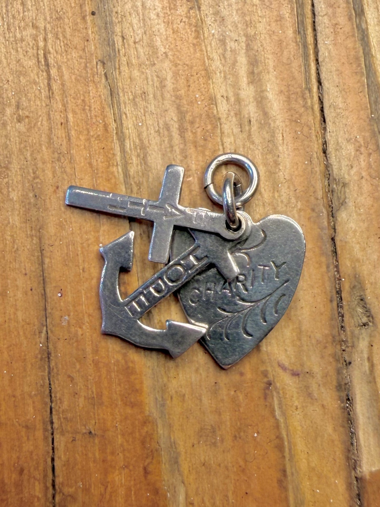 Heart Anchor Cross Charity Hope Faith Charm 925 Sterling Silver Pendant