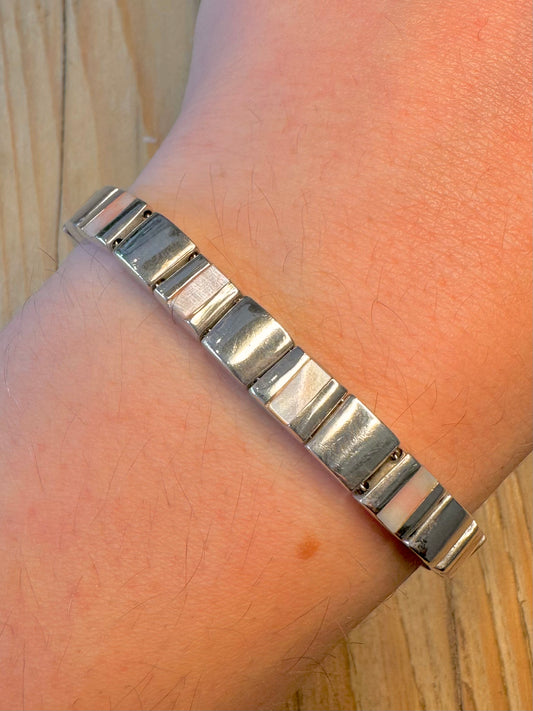 Modernist Heavy Mother of Pearl Bar 925 Sterling Silver 7.5 inch Bracelet