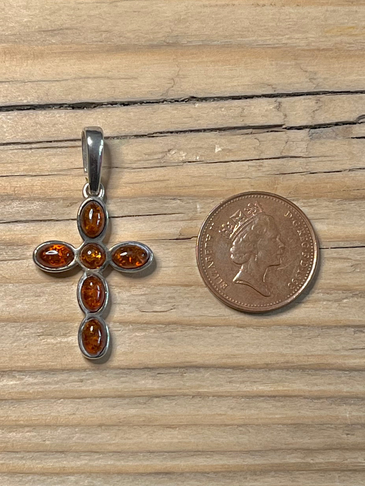 Amber Cross 925 Sterling Silver Pendant