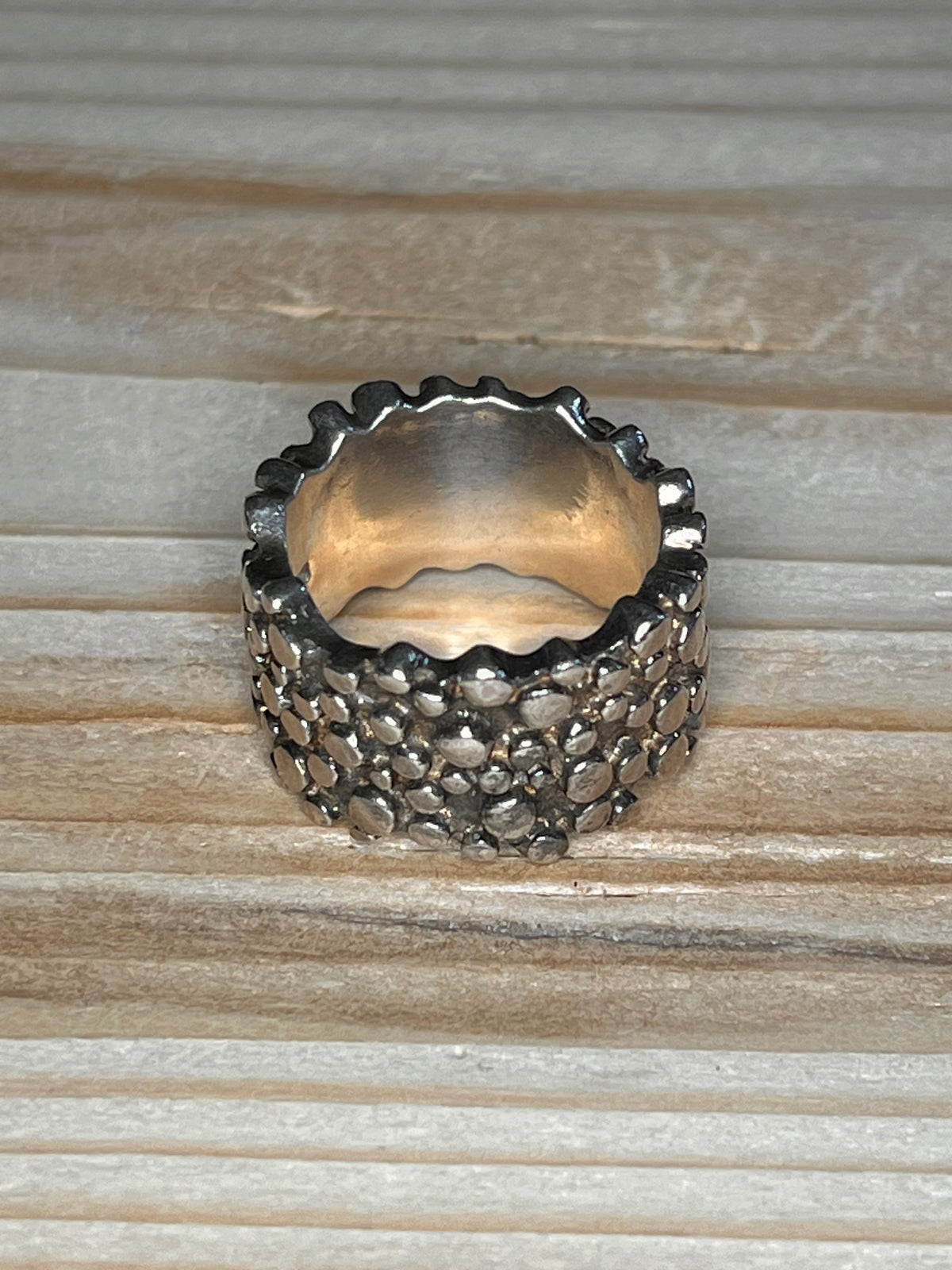 Chunky Heavy Pebble Band 925 Sterling Silver Size R Ring