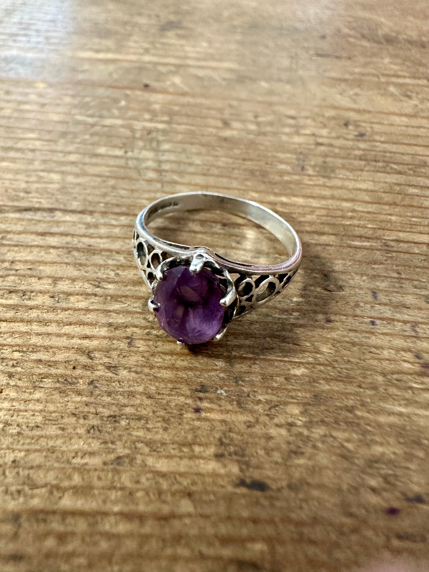 Vintage 1978 Amethyst 925 Silver Size L Ring