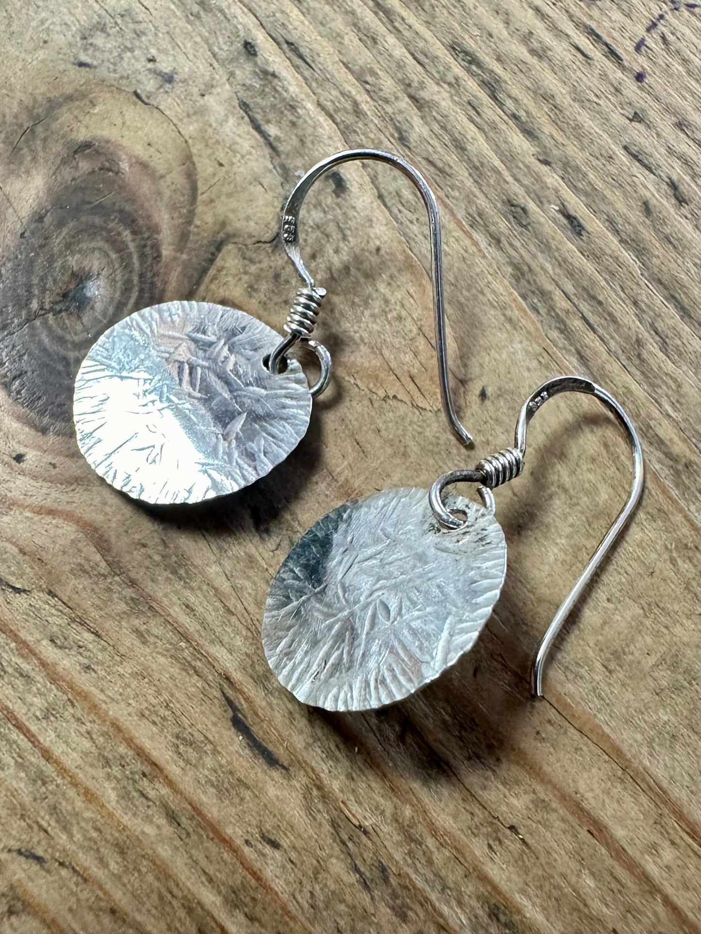 Abstract Handmade Hammered Circle 925 Silver Earrings