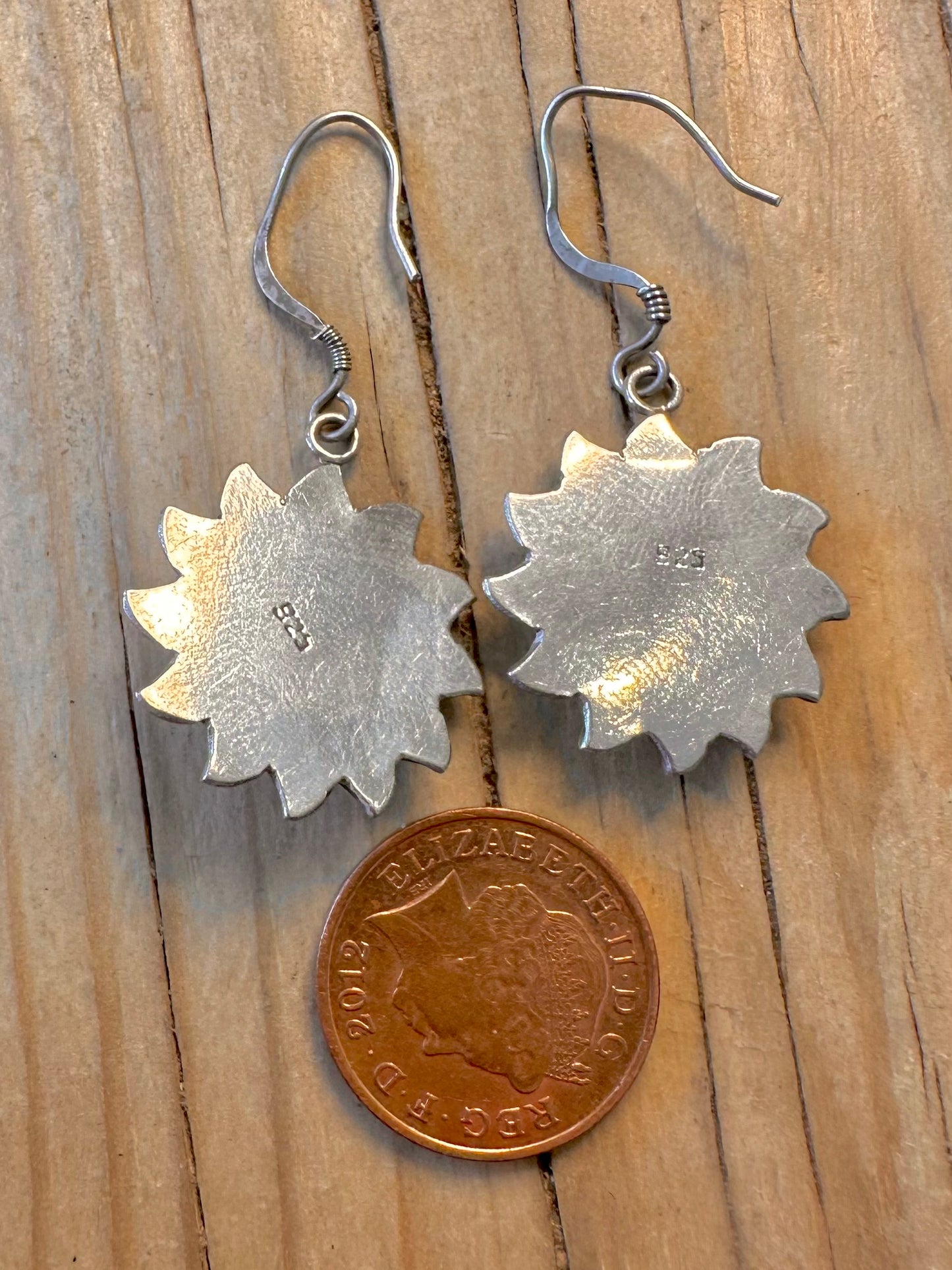 Vintage Sun Face 925 Silver Earrings