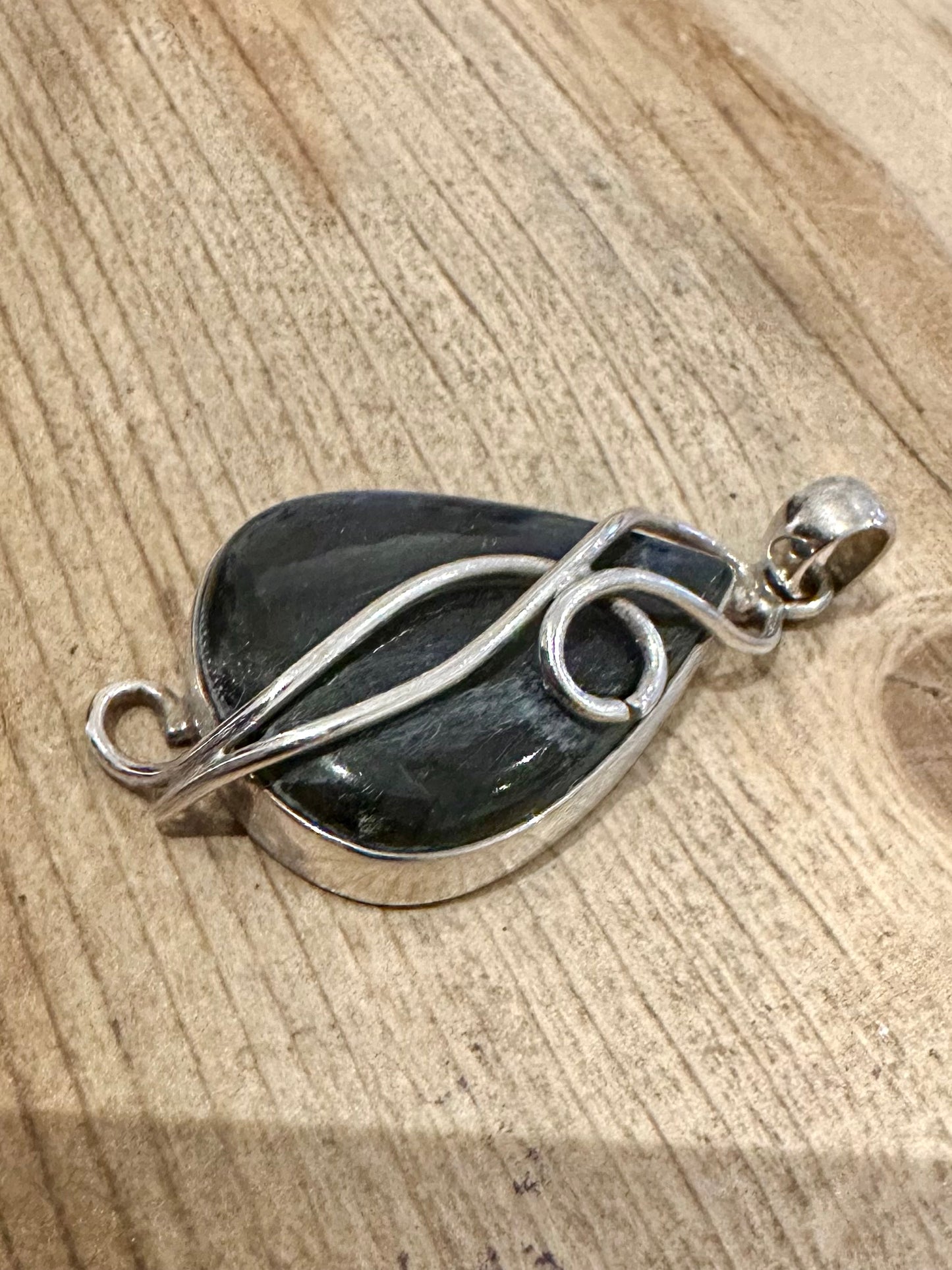 Abstract Labradorite Tear Drop 925 Silver Pendant