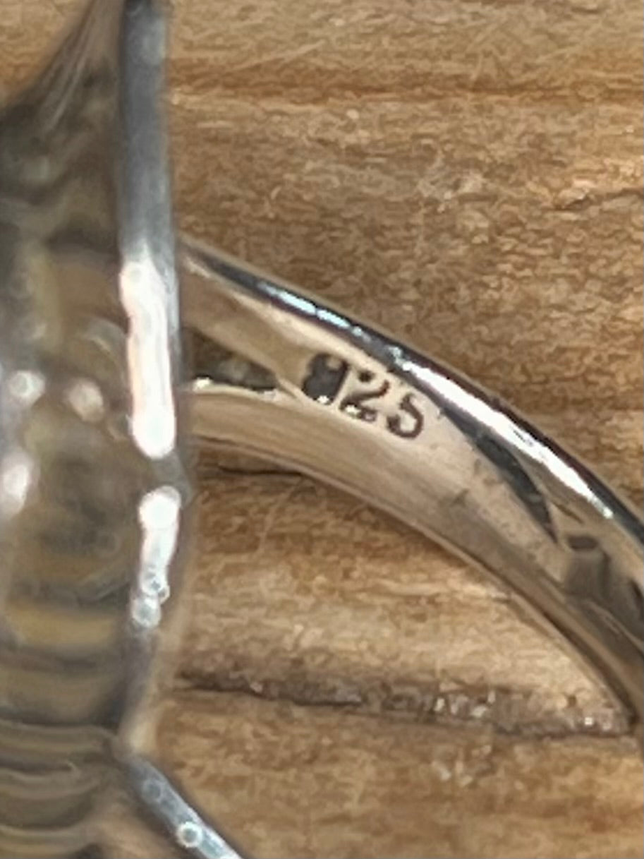 Abalone Embellished Oval 925 Sterling Silver Size N Ring