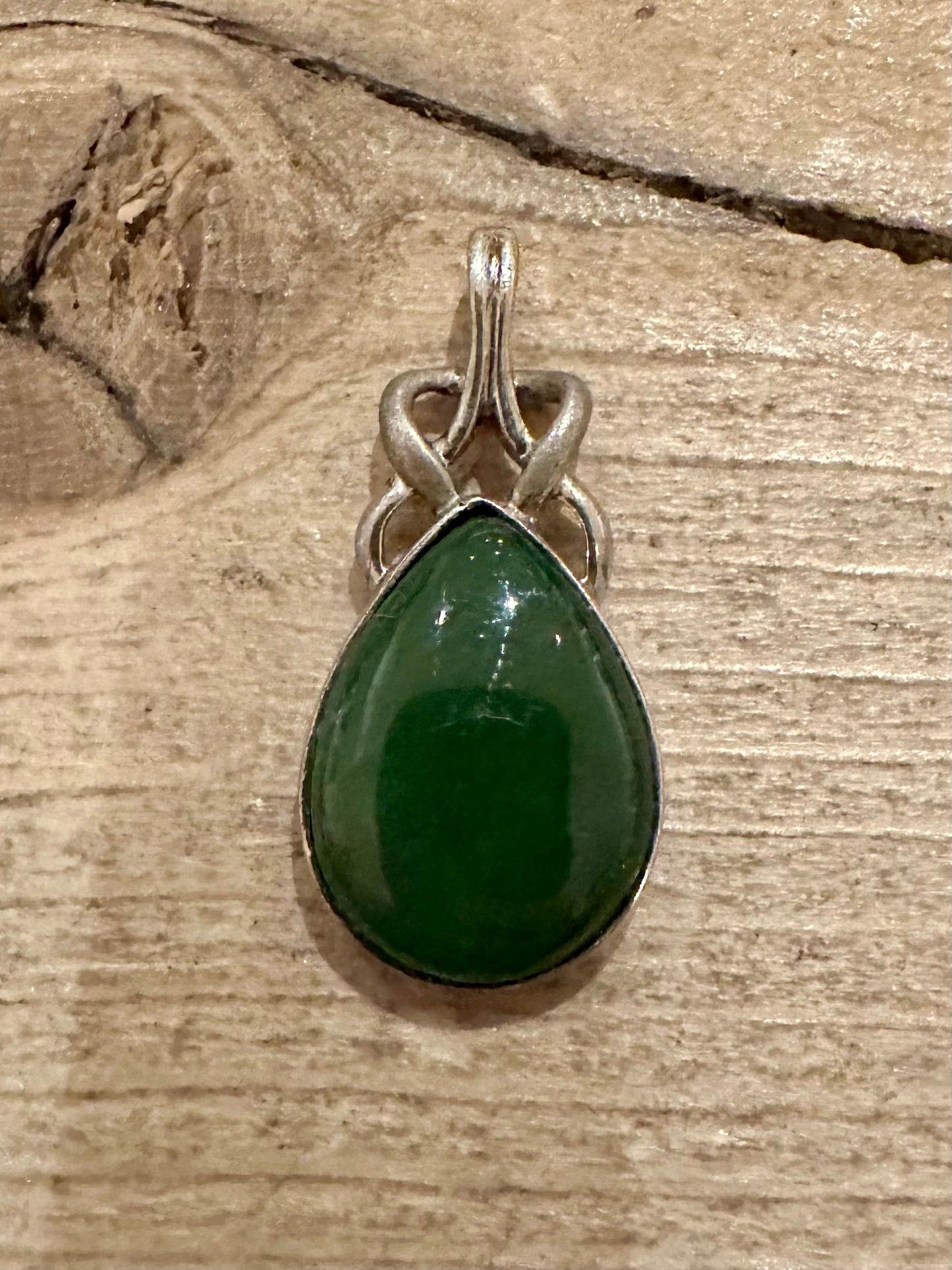 Vintage Green Tear Drop Celtic 925 Silver Pendant