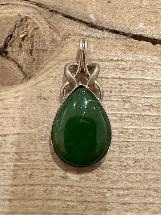 Vintage Green Tear Drop Celtic 925 Silver Pendant