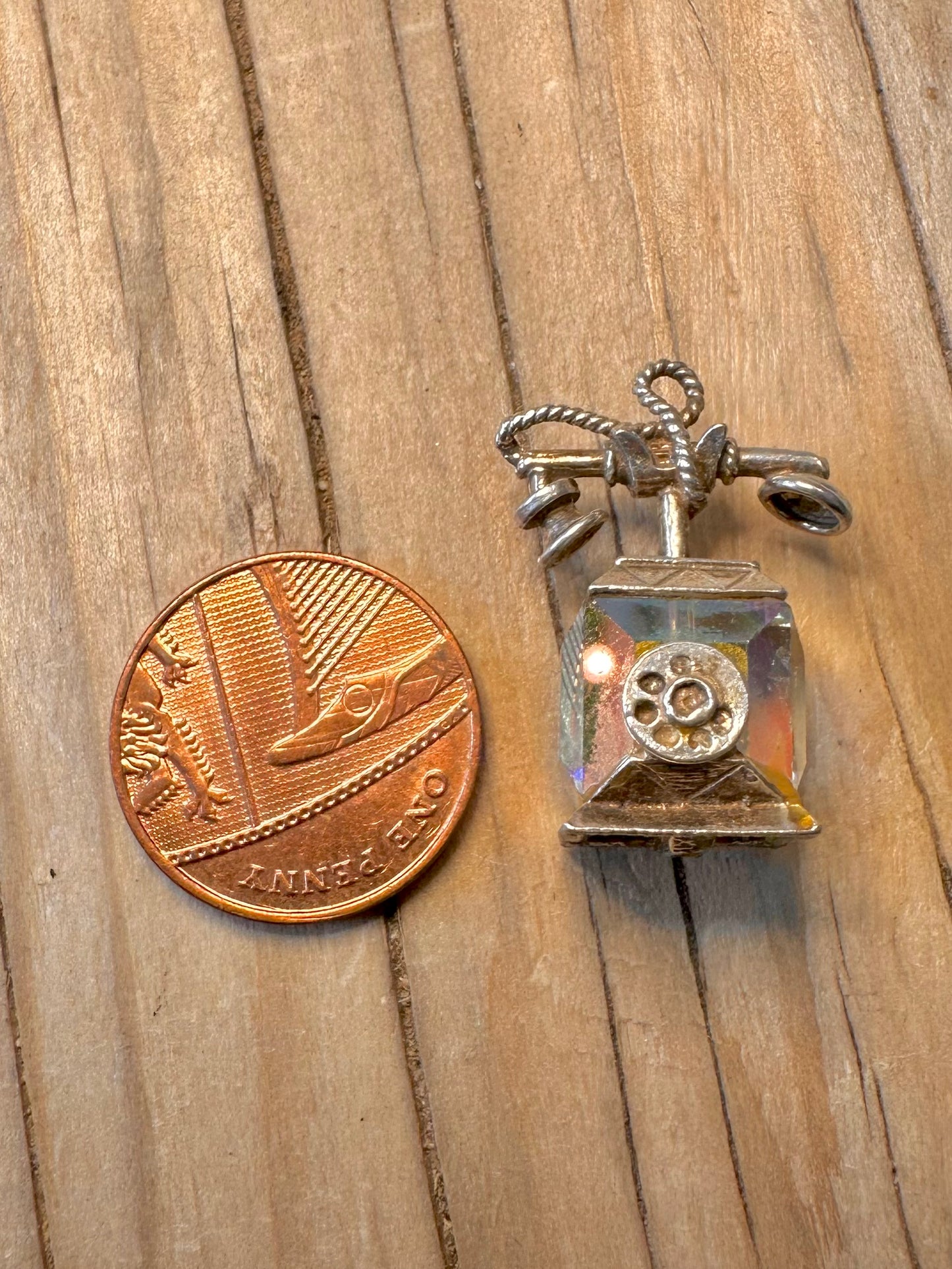 Vintage Crystal Telephone 925 Silver Charm Pendant