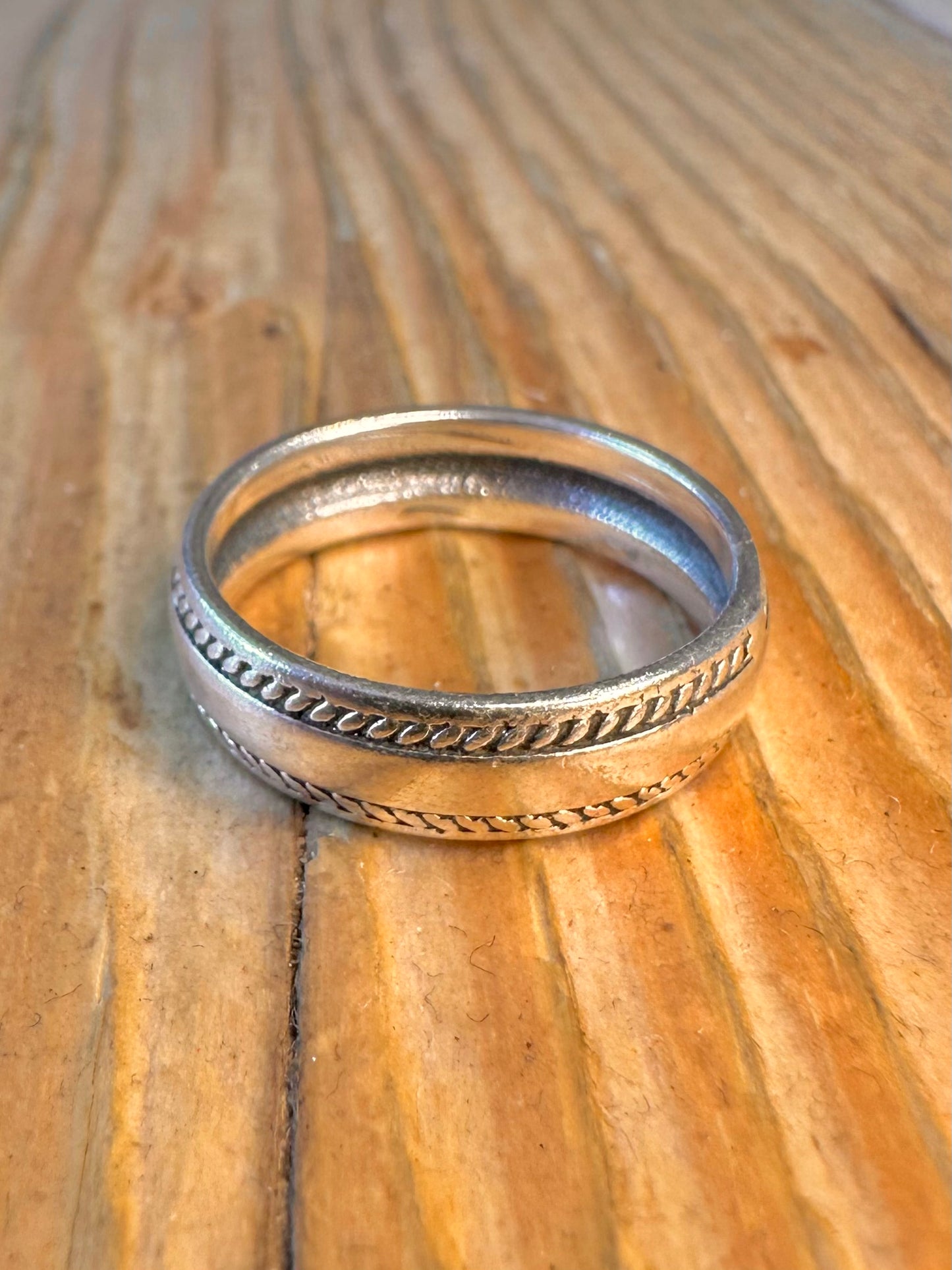 Band Twisted Rope Edge 925 Sterling Silver Size Q Ring