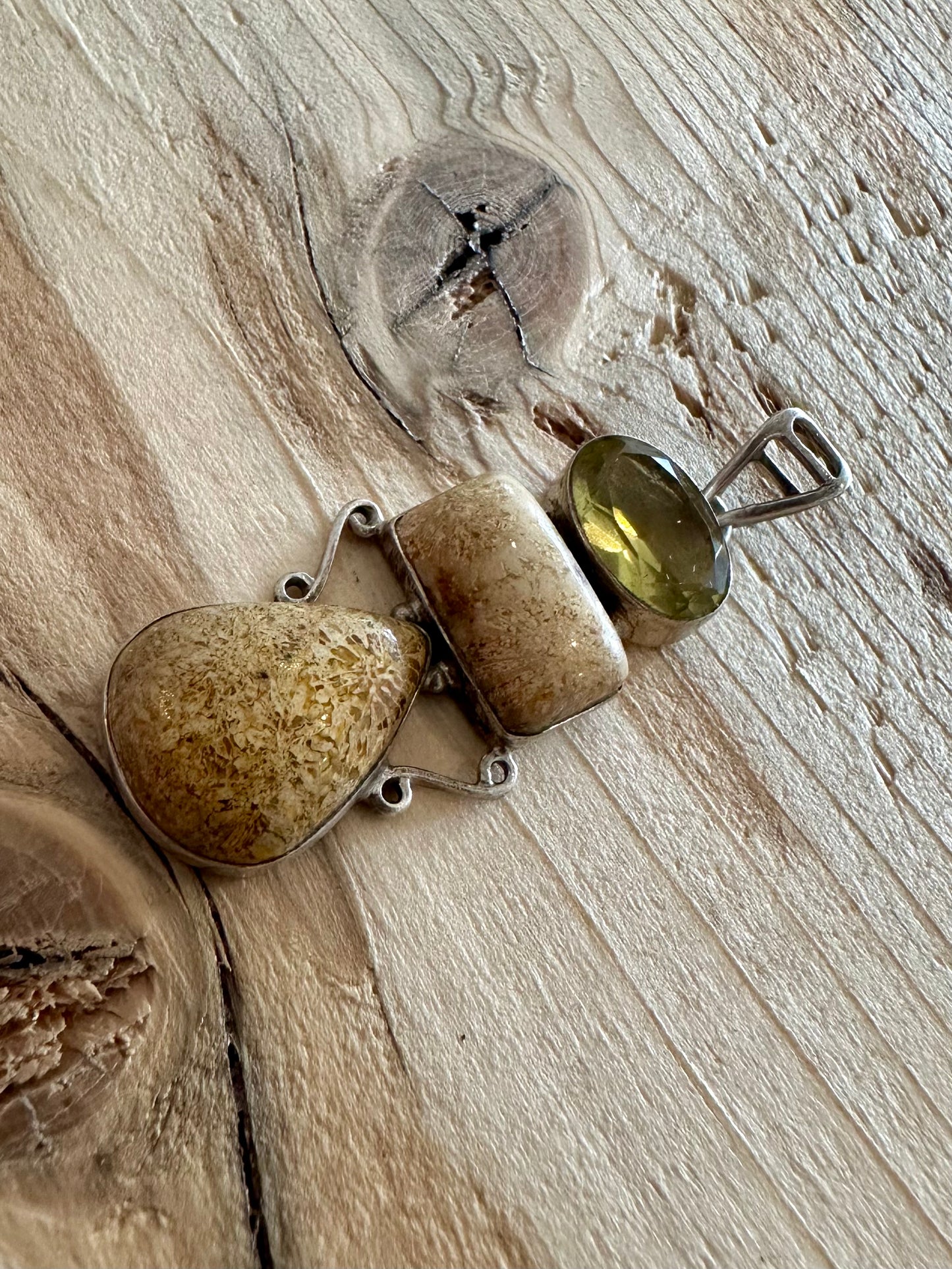 Vintage Agate and Citrine 925 Silver Pendant