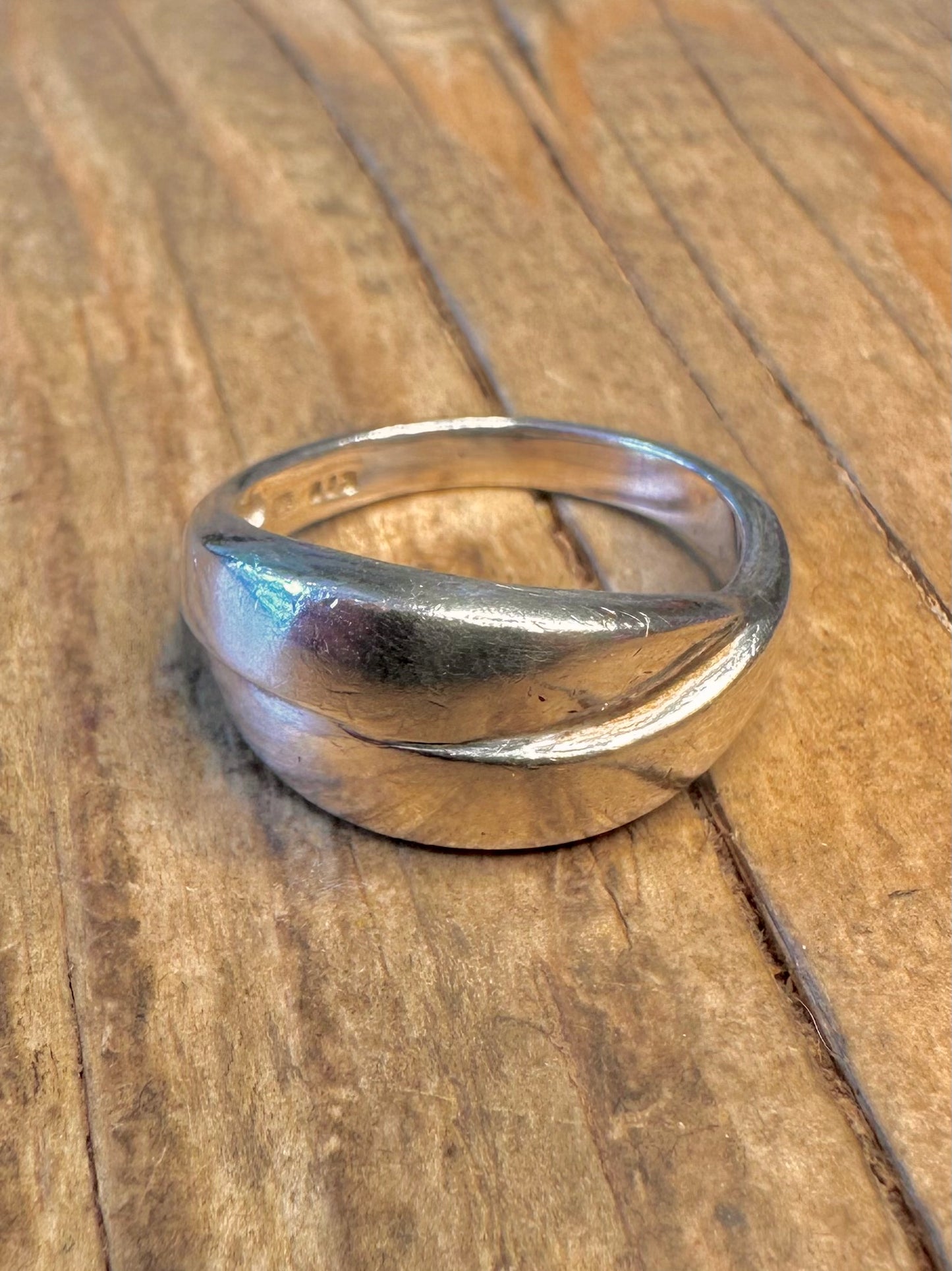 Abstrakter überlappender Ring aus 925er Sterlingsilber, Größe O