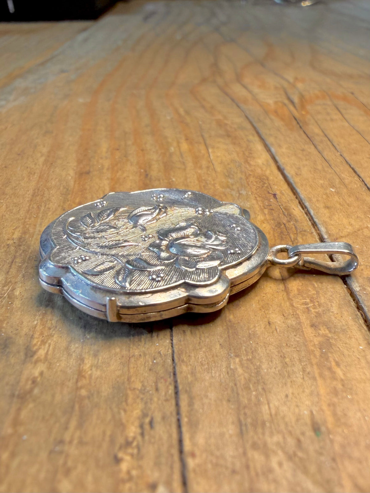 Unique Shaped Rose Embossed Textured Rose Floral Locket 925 Sterling Silver Pendant