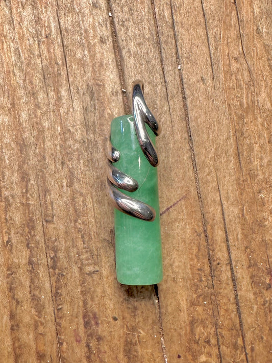 Green Jade Cylinder with Swirl 925 Sterling Silver Pendant