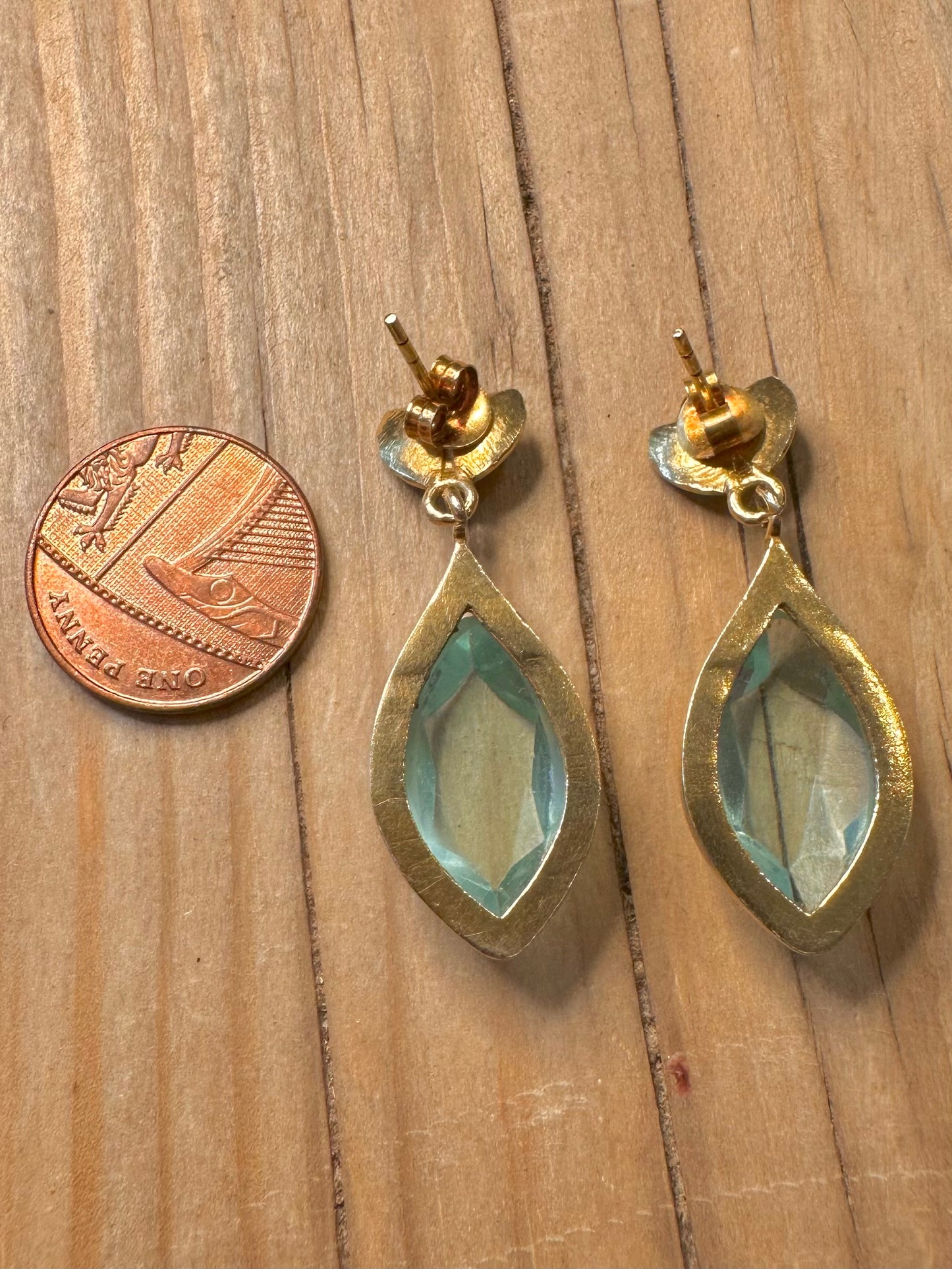 Abstract Blue Stone Gold on Silver 925 Silver Earrings