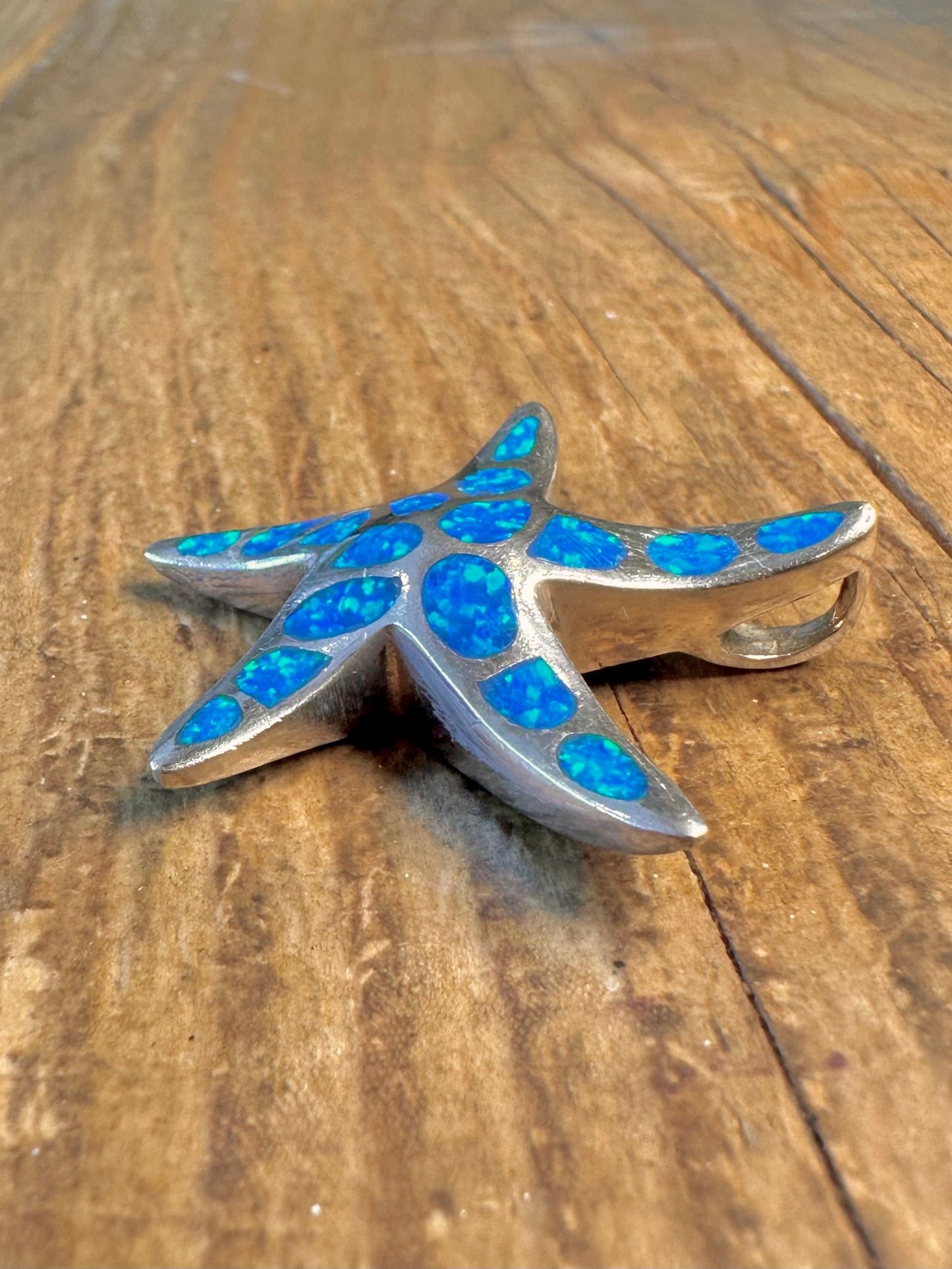 Blue Opal Inlay Starfish 925 Sterling Silver Pendant