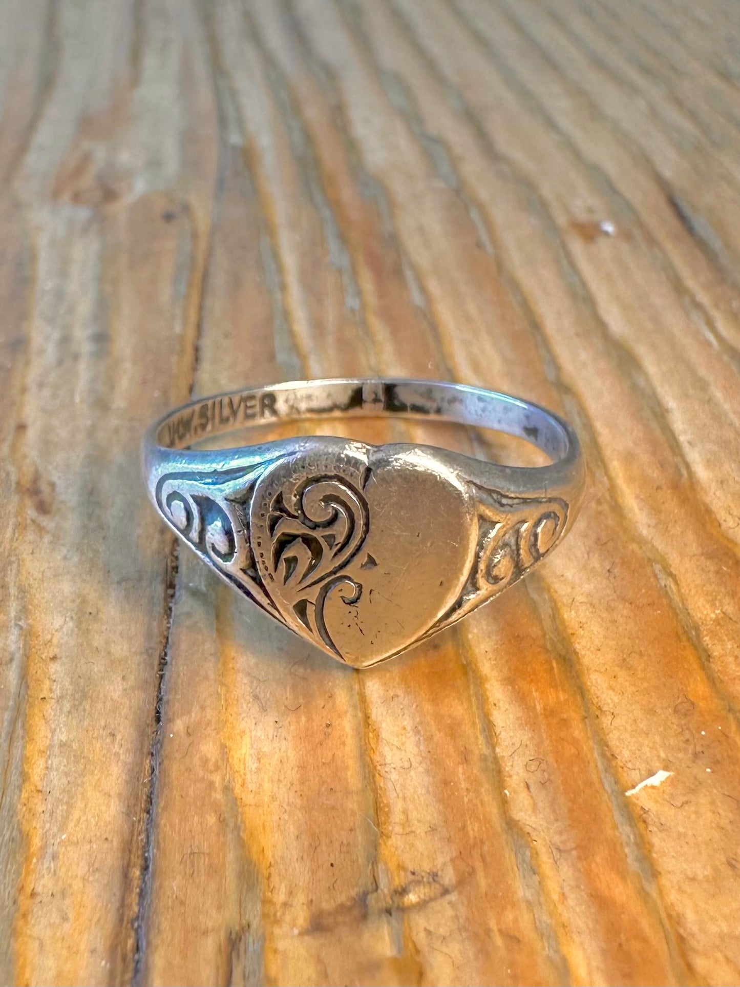 Heart Engraved 925 Sterling Silver Size P1/2 Ring
