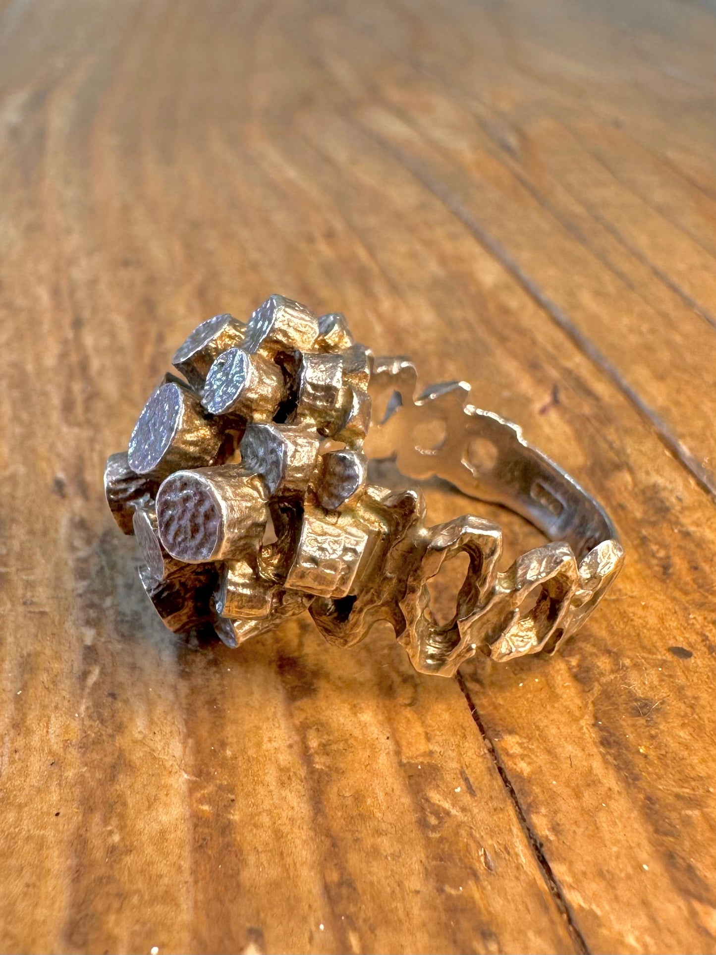 Brutalist 1975 Textured Organic Circular 925 Sterling Silver Size M Ring