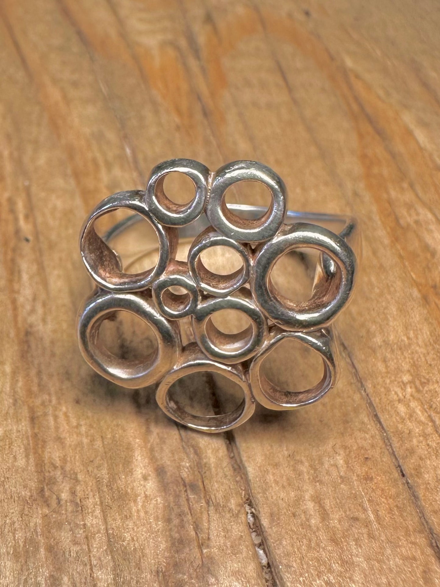 Modernistischer Kreis-Cluster-Design 925 Sterlingsilber Ring Größe S