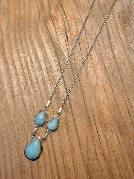 Vintage Larimar Teardrops Curb Chain 925 Sterling Silver 18.2 inch Necklace