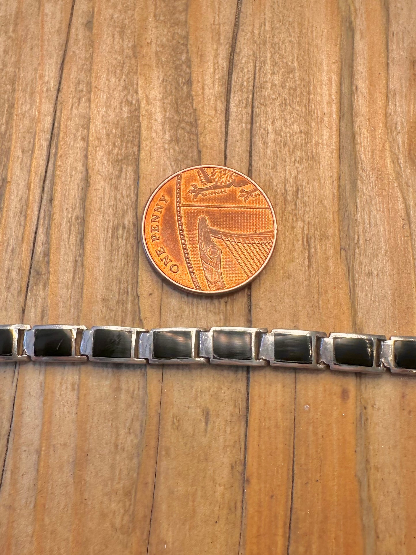 Onyx Bar Link 925 Sterling Silver 7.5 inch Bracelet