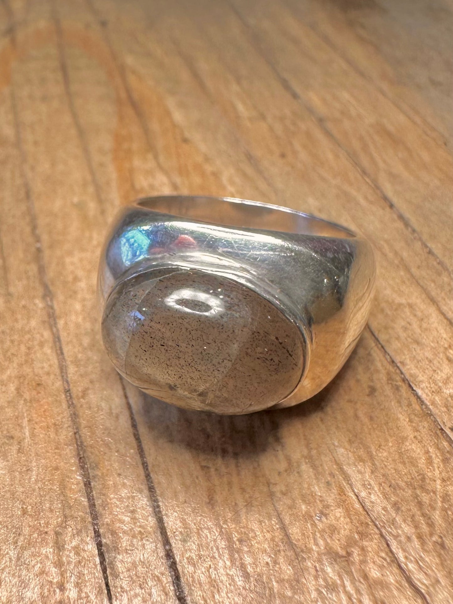Modernist klobiger Labradorit Oval 925 Sterling Silber Ring Größe N