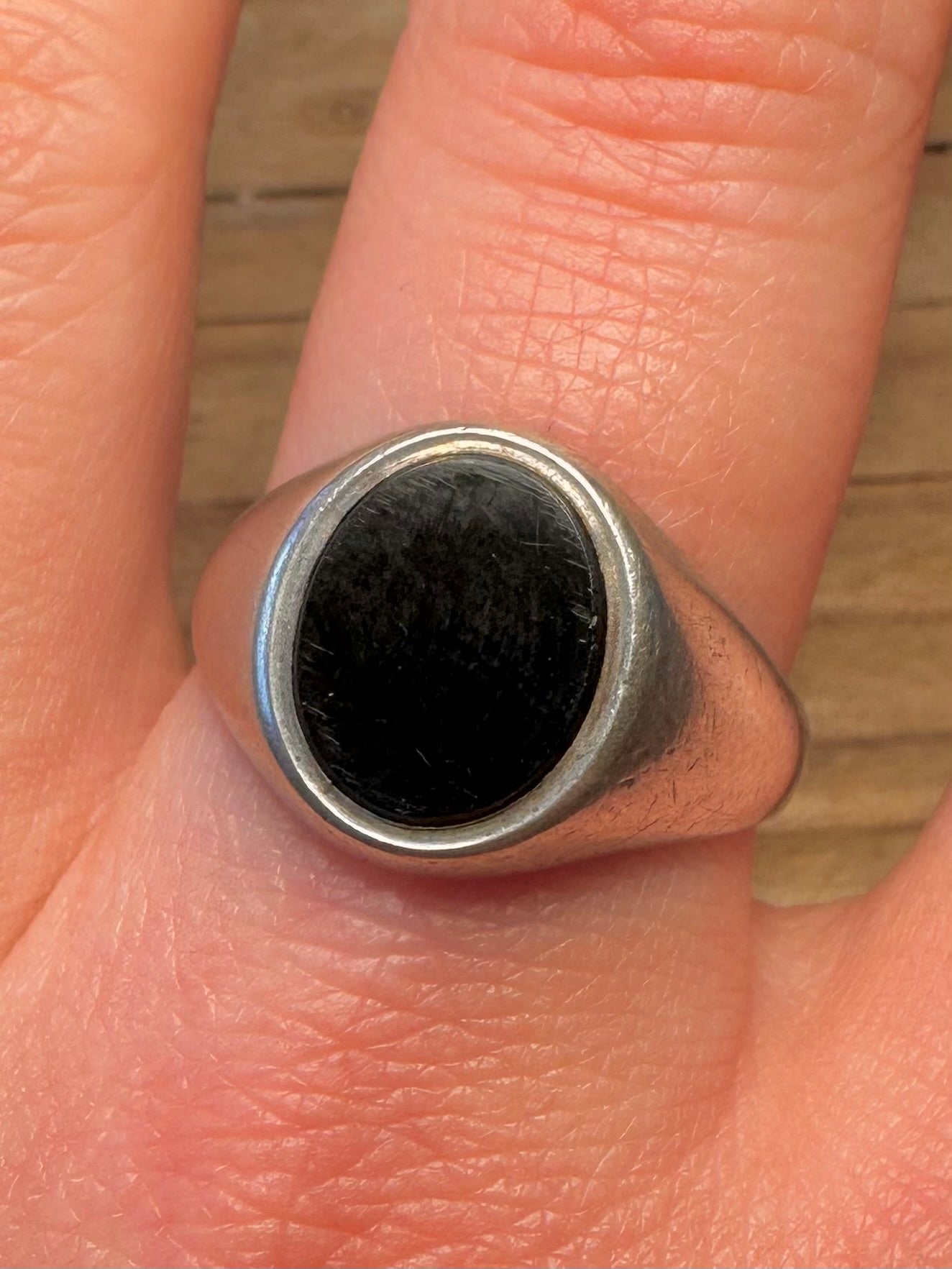 Vintage 1980 Onyx Signet 925 Sterling Silver Size X Ring