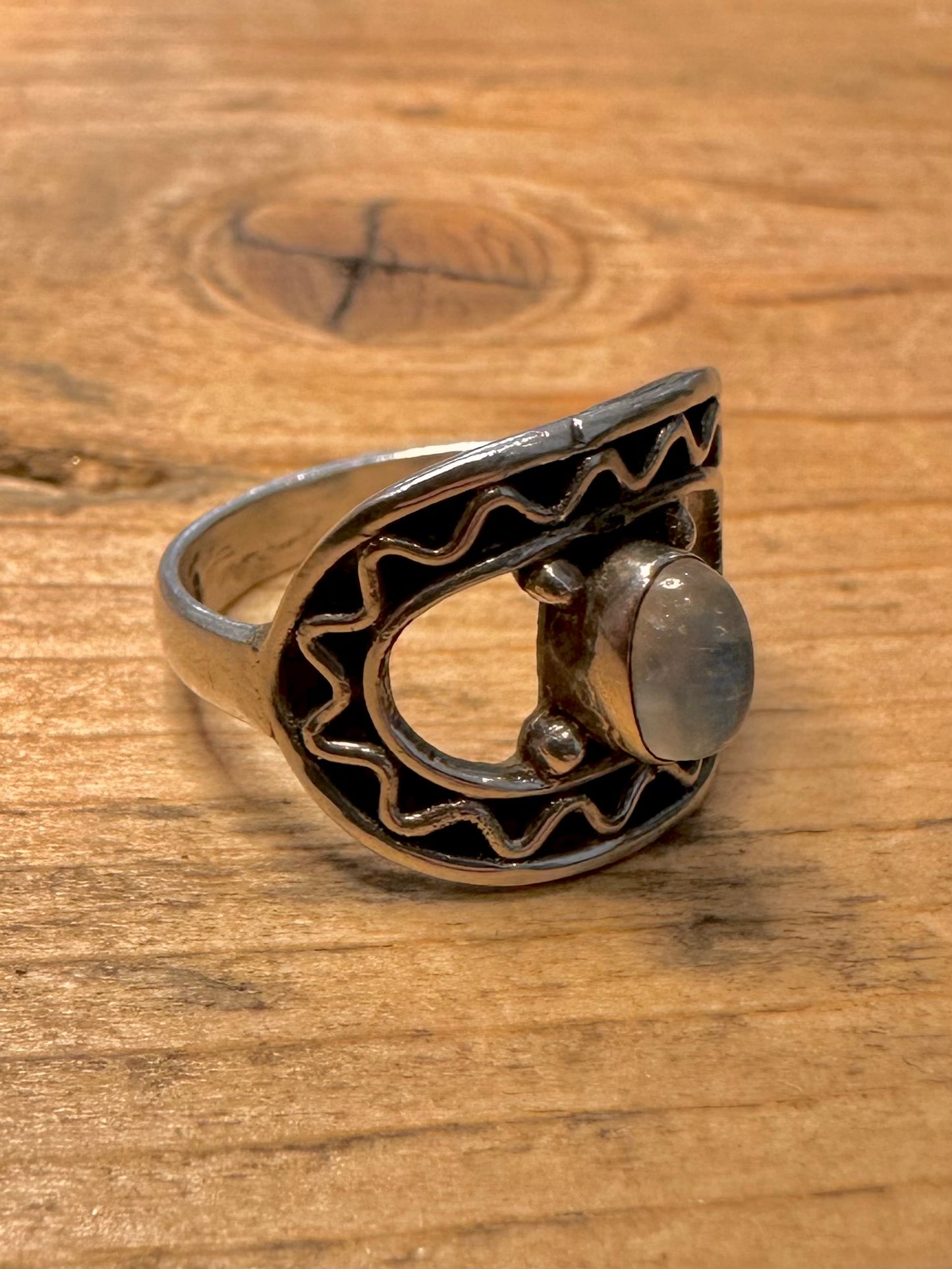Modern Moonstone Tribal 925 Silver Size M Ring