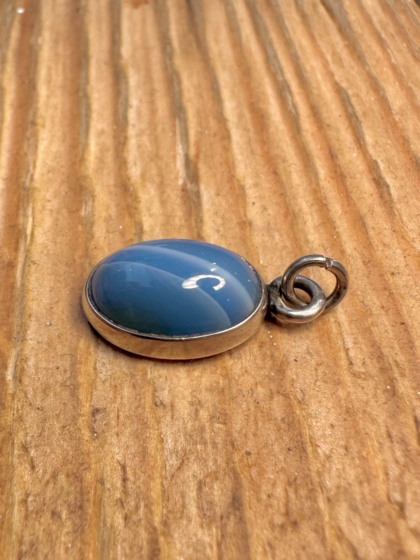 Blue Lace Agate 1988 Oval 925 Sterling Silver Pendant