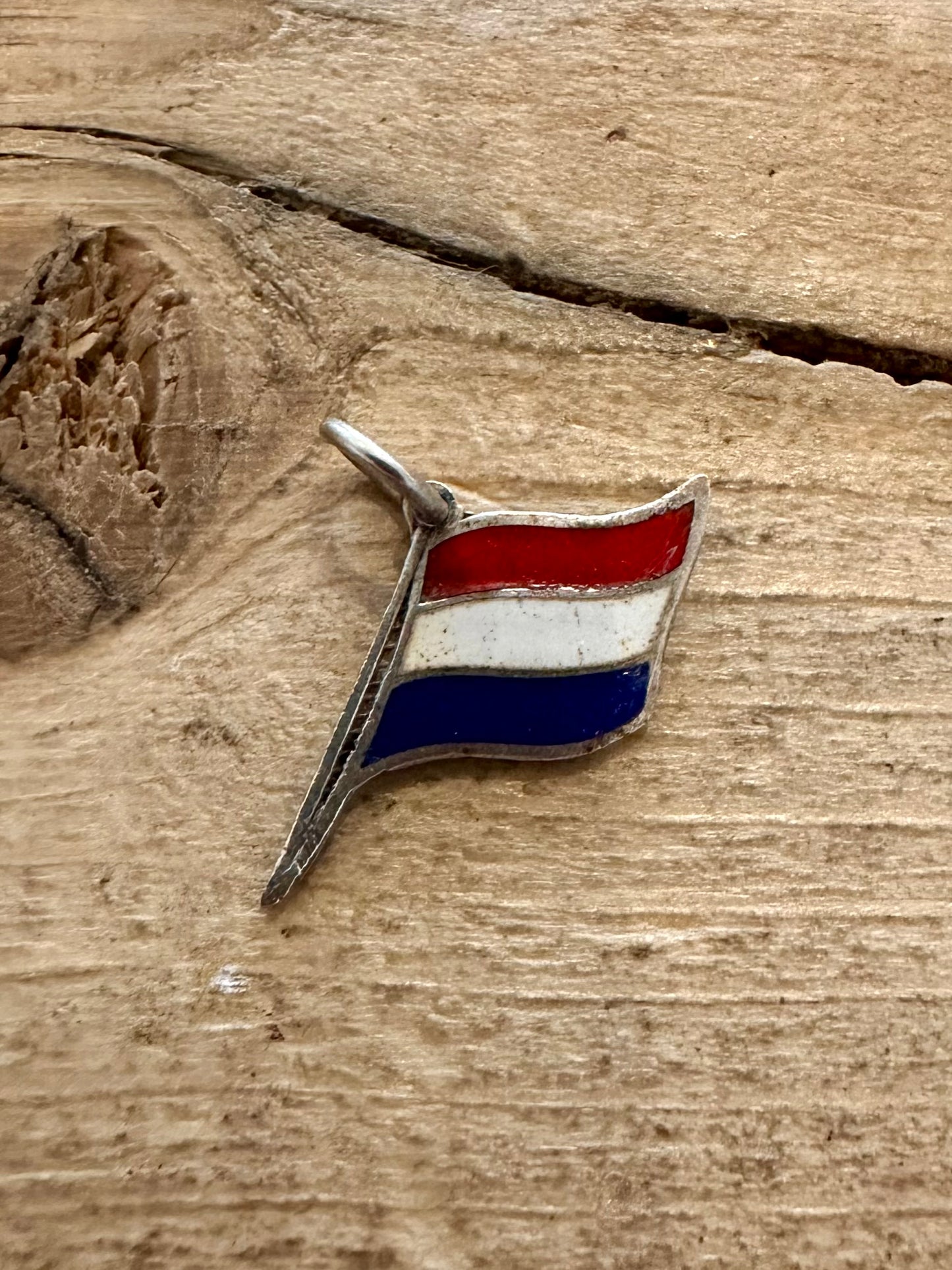 Vintage Netherlands Flag Enamel Silver Pendant