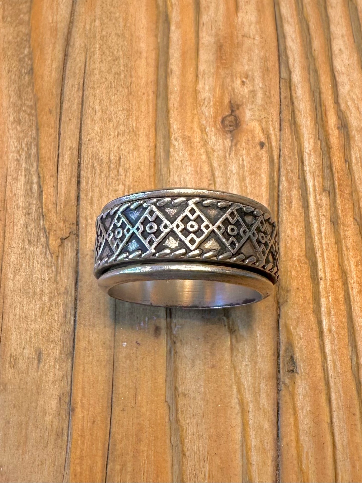 Wide Pattern Spinner Band 925 Sterling Silver Size X Ring