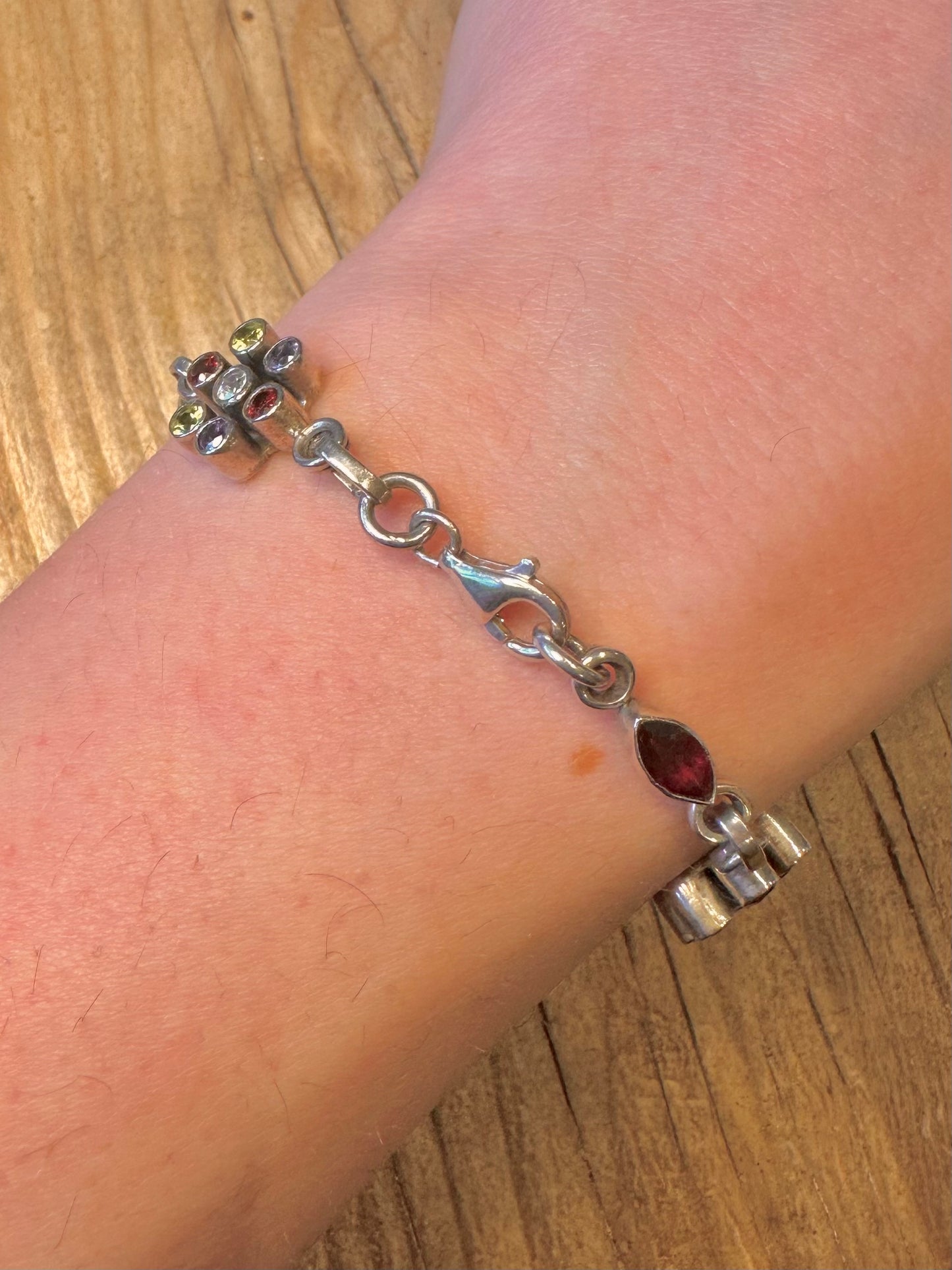 Vintage Multi Gemstone 925 Sterling Silver 7.6 inch Bracelet