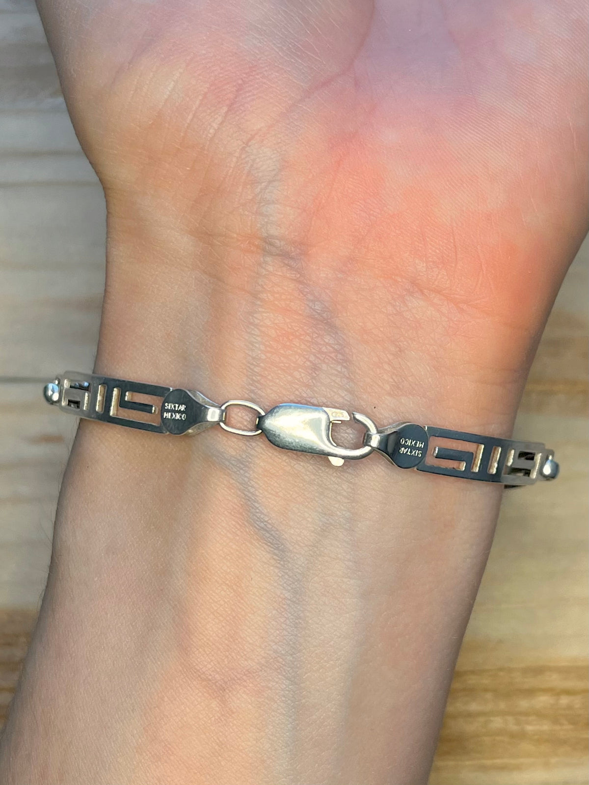 Greek Key Link 925 Mexico Sterling Silver 7.5 Inch Bracelet