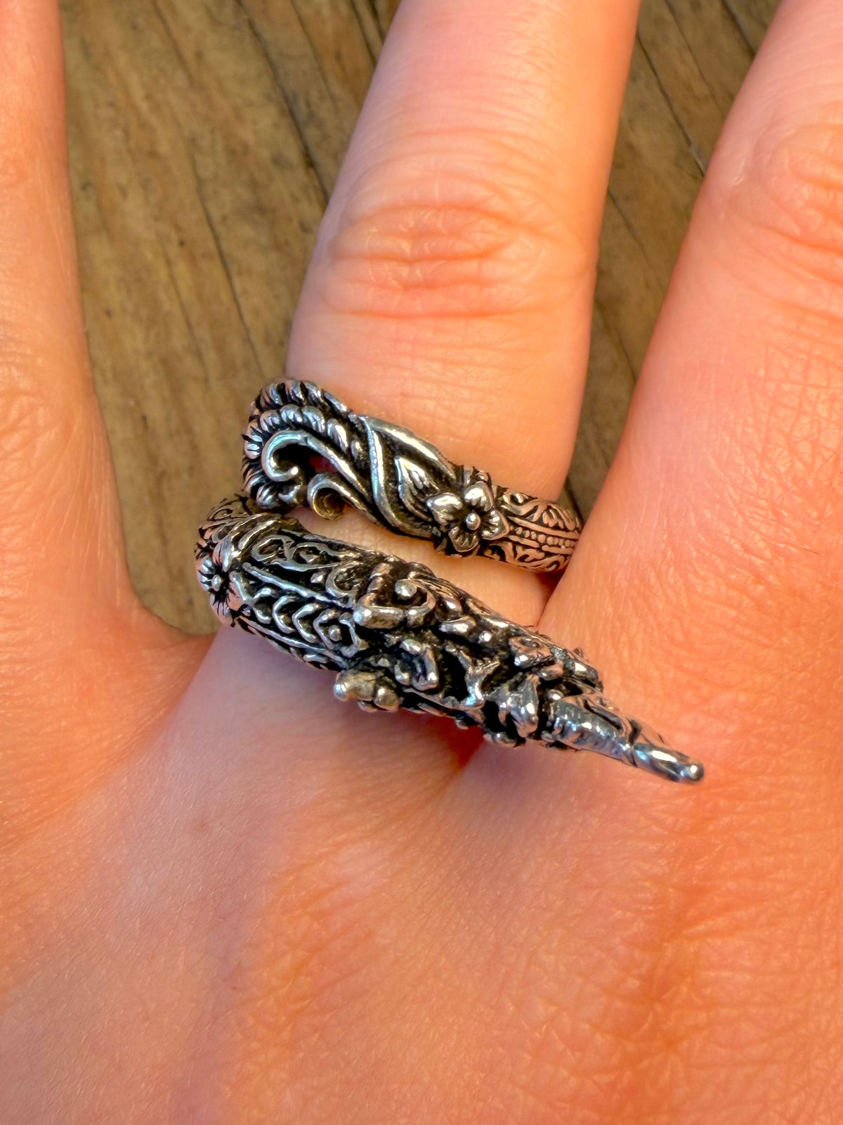 Intricate Dragon Coiled 925 Sterling Silver Size N Ring