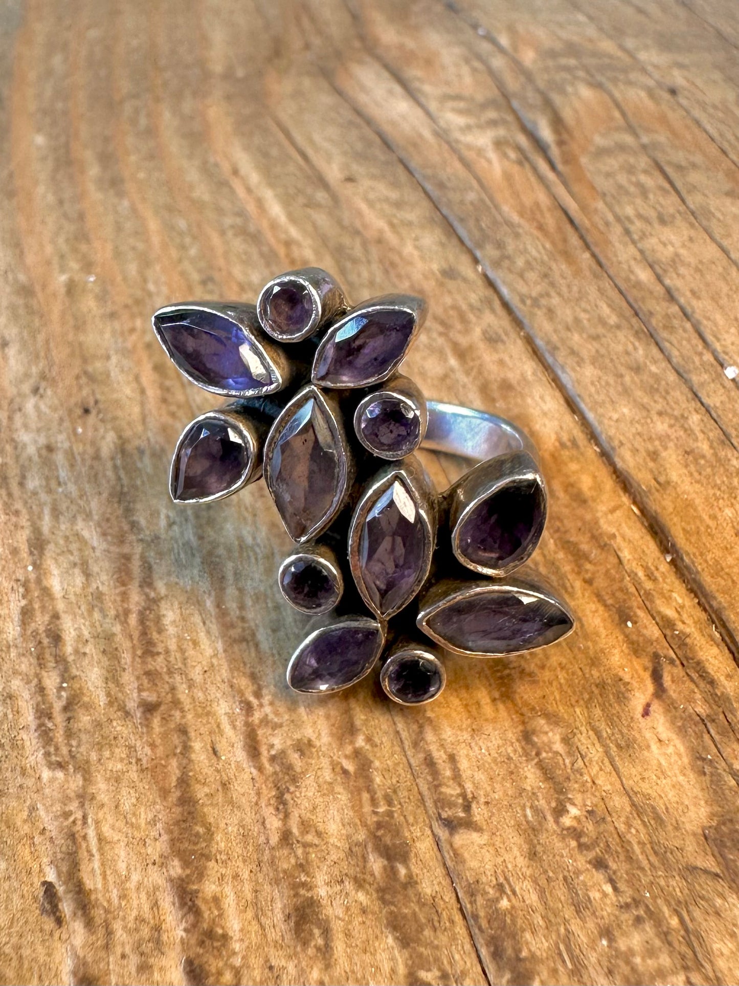 Amethyst Cluster 925 Sterling Silver Size N Ring