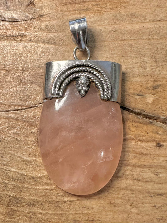 Vintage Rose Quarts Tribal 925 Silver Pendant