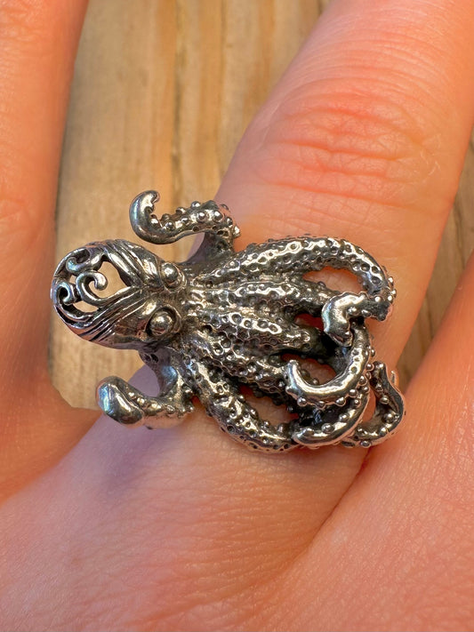 Vintage Octopus 925 Sterling Silver Size P1/2 Ring
