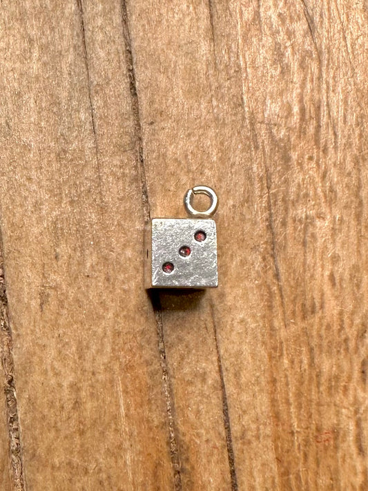 Vintage Dice with Enamel 925 Sterling Silver Charm Pendant